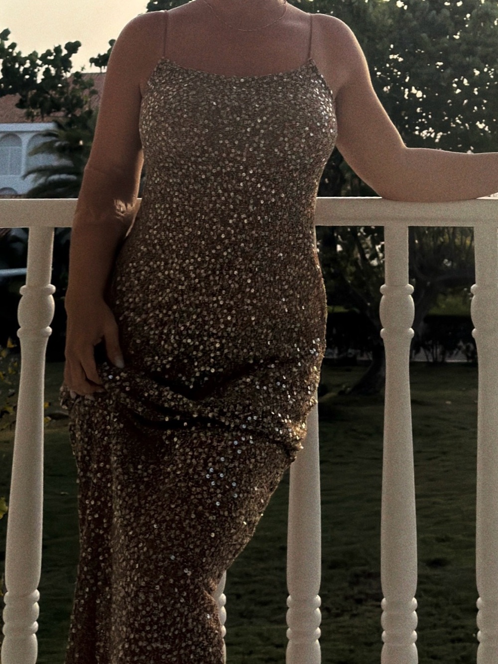 Sequin Slip Gown in Shimmering Bronze